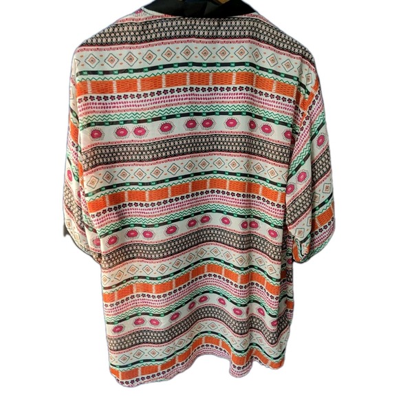 Colorful Manteau Orange Black Pink & White Kimono Horizontal Geometric Design Lg - Picture 1 of 9
